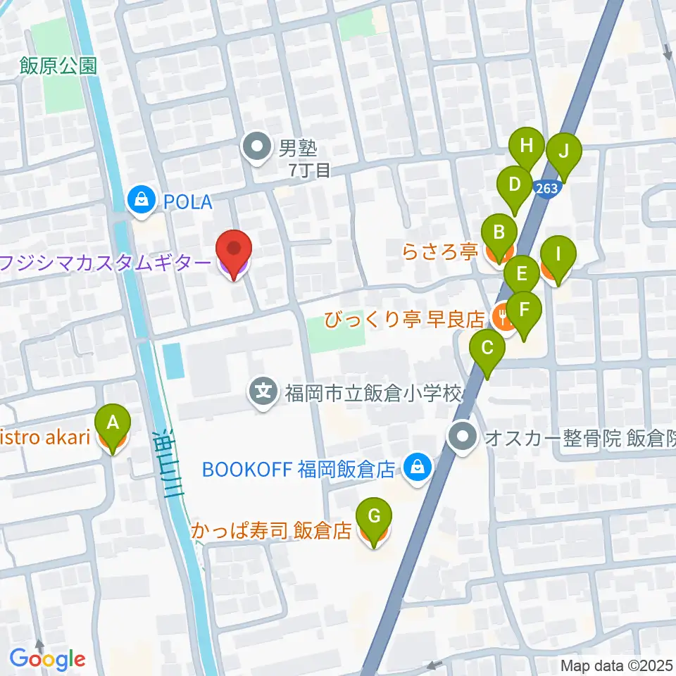 フジシマカスタムギター周辺のファミレス・ファーストフード一覧地図