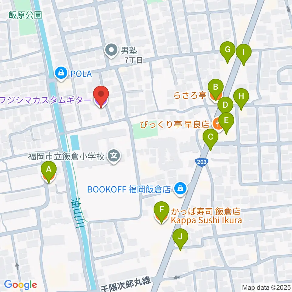 フジシマカスタムギター周辺のファミレス・ファーストフード一覧地図