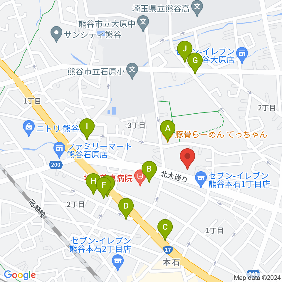 フジクラ楽器周辺のファミレス・ファーストフード一覧地図