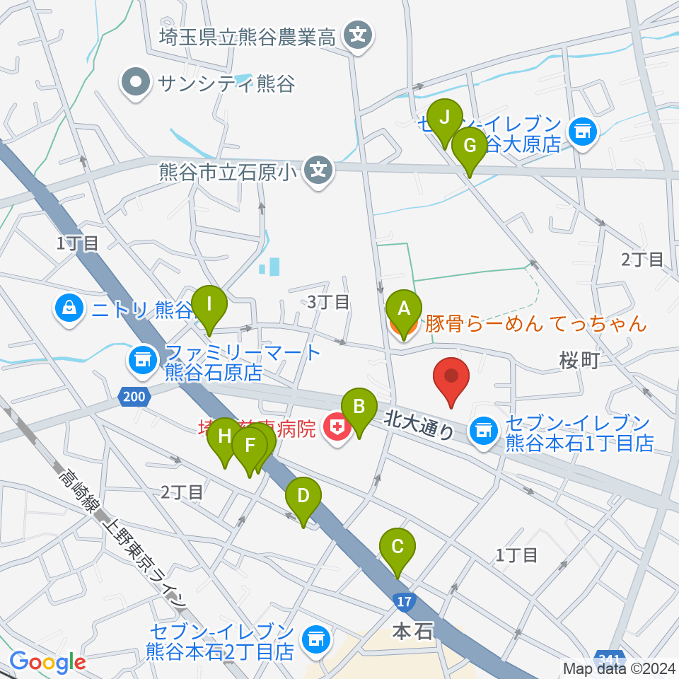 フジクラ楽器周辺のファミレス・ファーストフード一覧地図