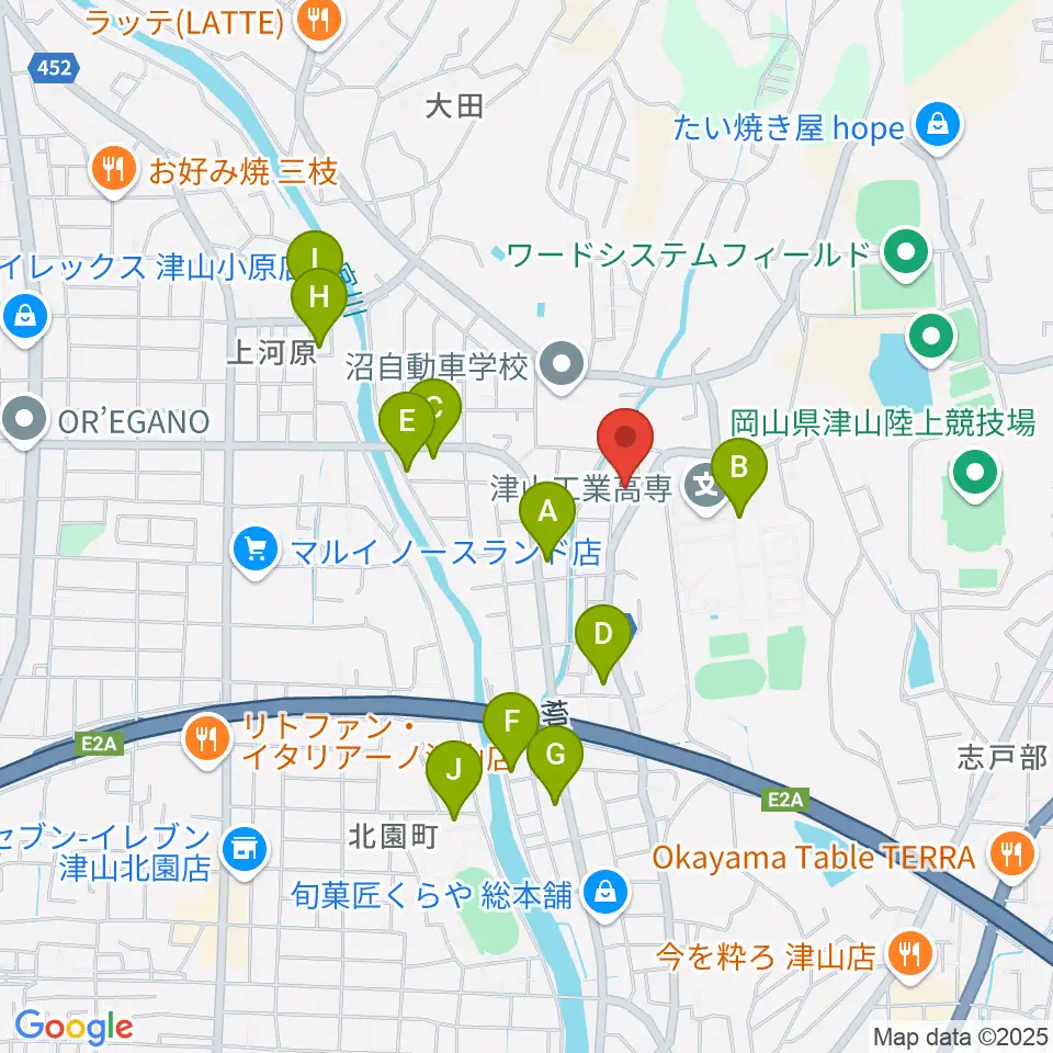 秋久弦楽器工房周辺のファミレス・ファーストフード一覧地図