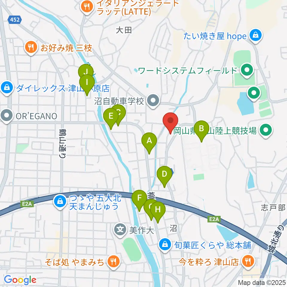 秋久弦楽器工房周辺のファミレス・ファーストフード一覧地図