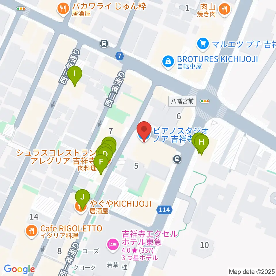 ピアノスタジオノア 吉祥寺店周辺のファミレス・ファーストフード一覧地図