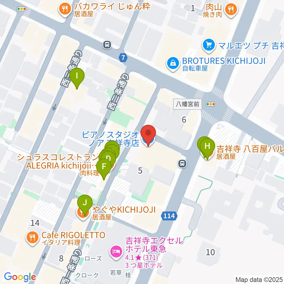 ピアノスタジオノア 吉祥寺店周辺のファミレス・ファーストフード一覧地図