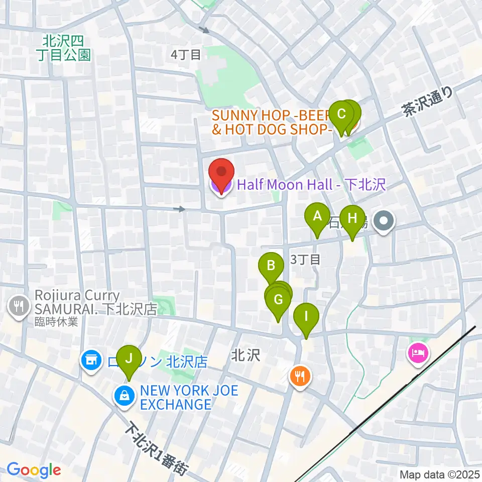 下北沢ハーフムーンホール周辺のファミレス・ファーストフード一覧地図