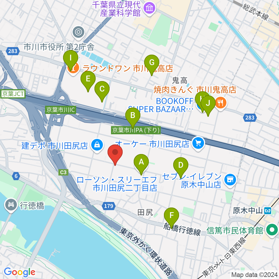 アートスペースBASAC周辺のファミレス・ファーストフード一覧地図