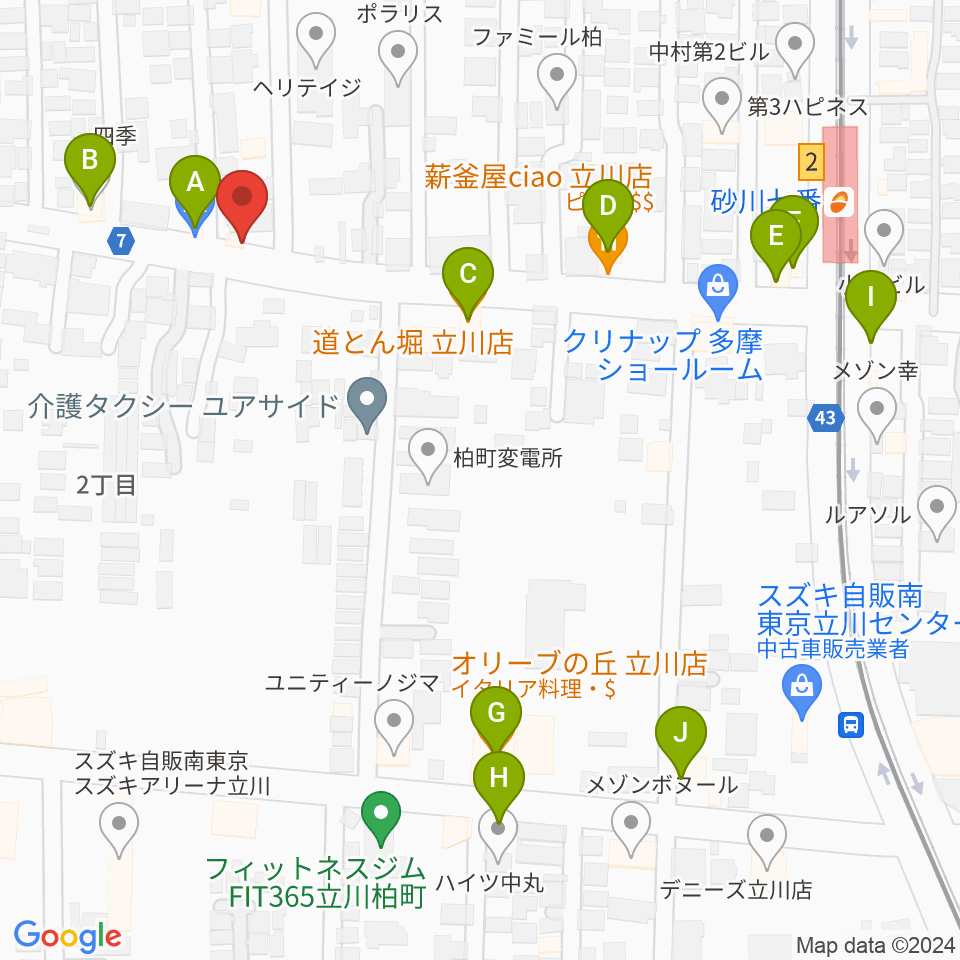 STUDIO YH周辺のファミレス・ファーストフード一覧地図