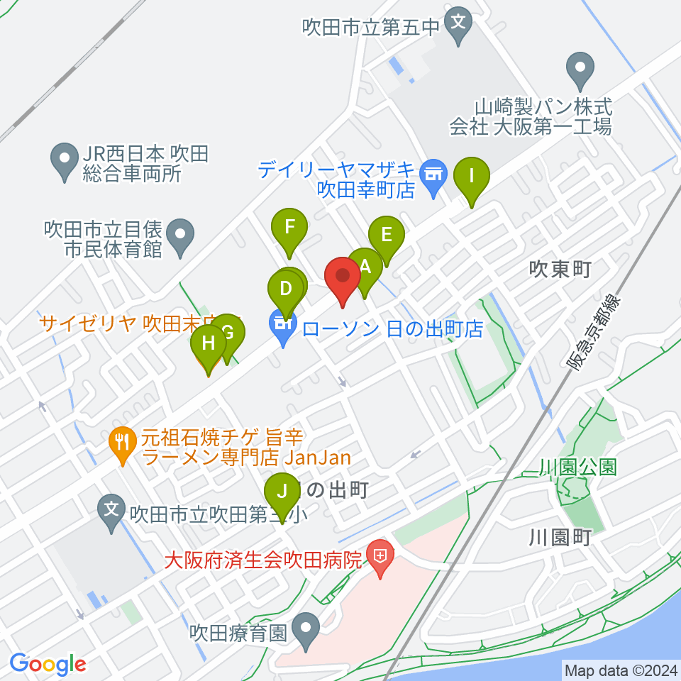 うたまくらピアノ工房周辺のファミレス・ファーストフード一覧地図