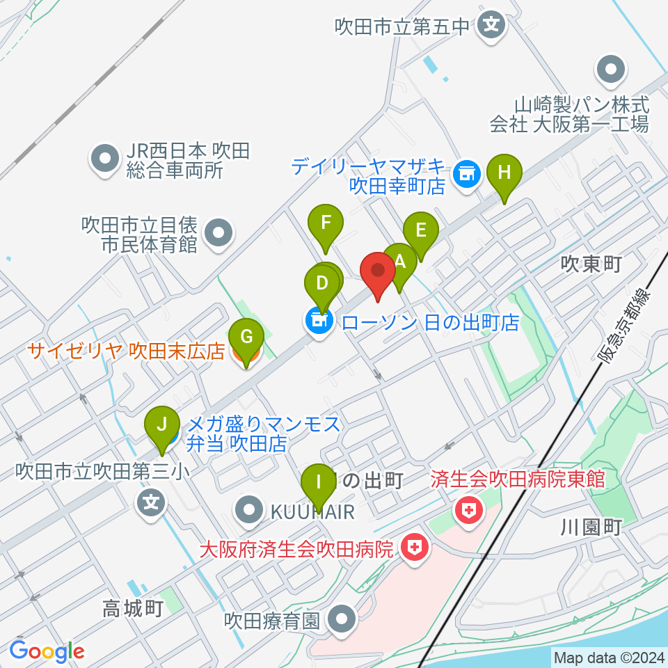 うたまくらピアノ工房周辺のファミレス・ファーストフード一覧地図