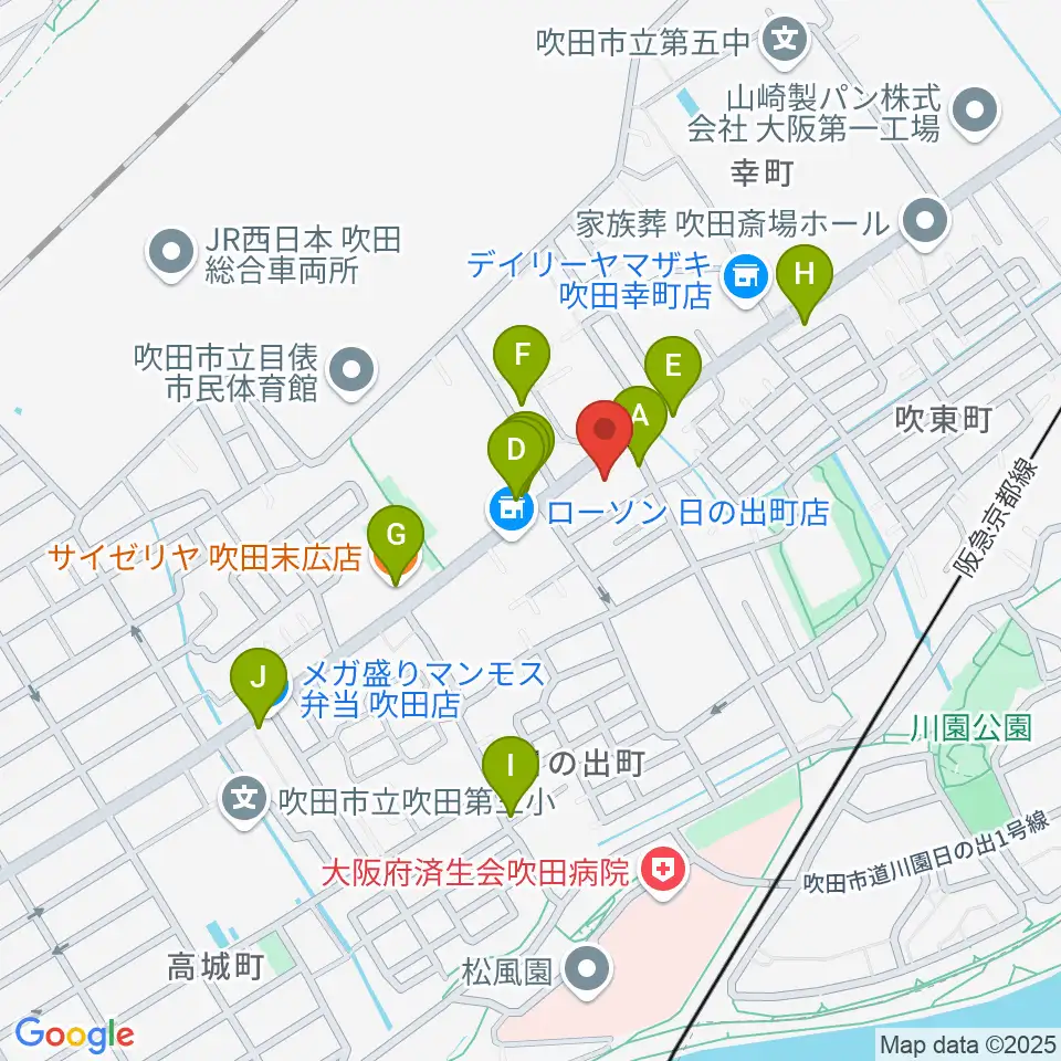 うたまくらピアノ工房周辺のファミレス・ファーストフード一覧地図