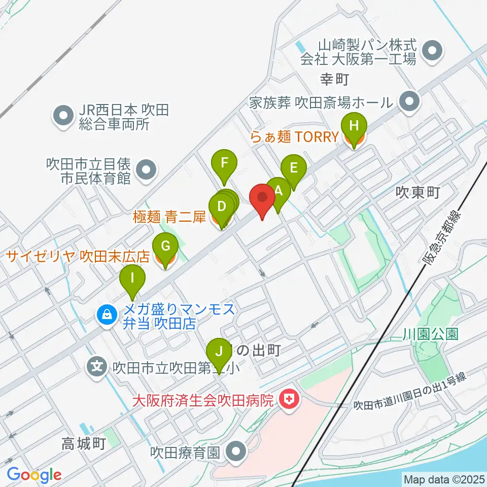 うたまくらピアノ工房周辺のファミレス・ファーストフード一覧地図