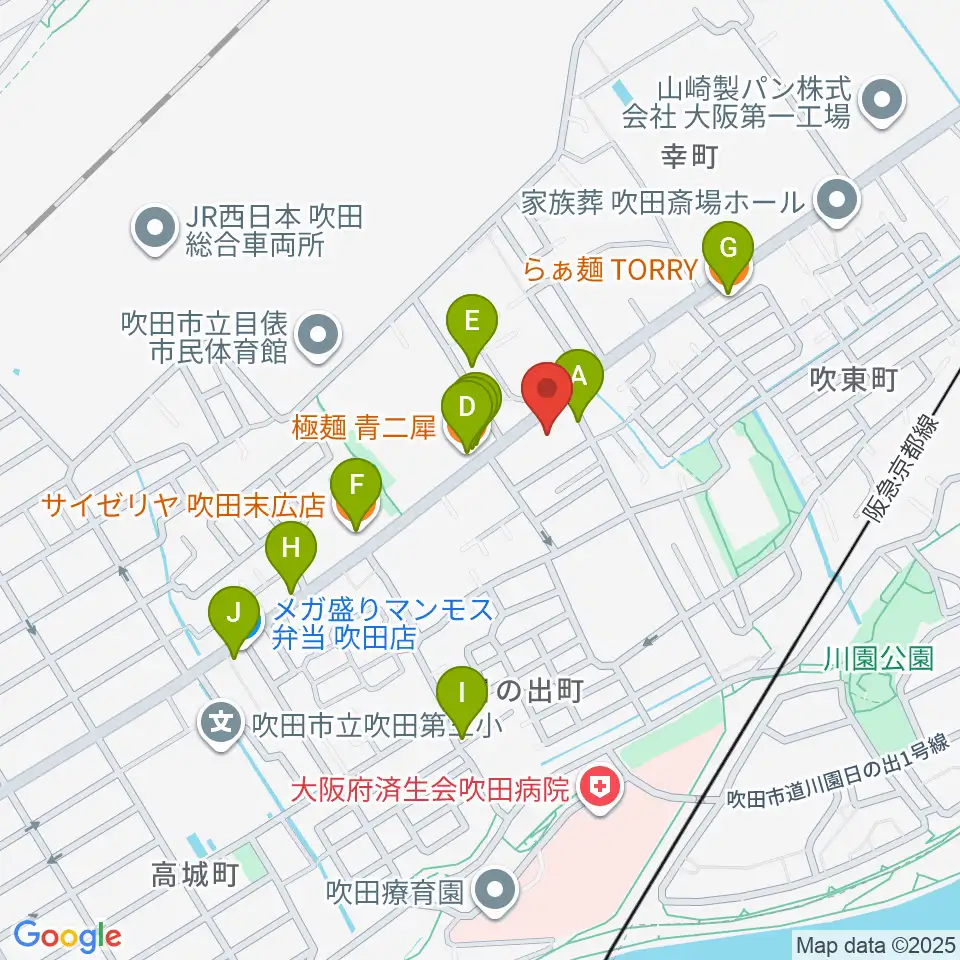 うたまくらピアノ工房周辺のファミレス・ファーストフード一覧地図