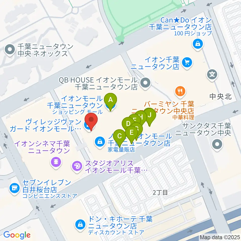 島村楽器 イオンモール千葉ニュータウン店周辺のファミレス・ファーストフード一覧地図