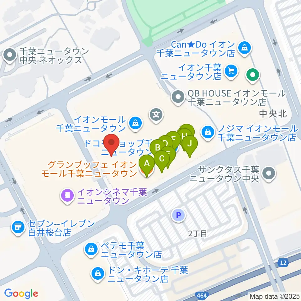 島村楽器 イオンモール千葉ニュータウン店周辺のファミレス・ファーストフード一覧地図