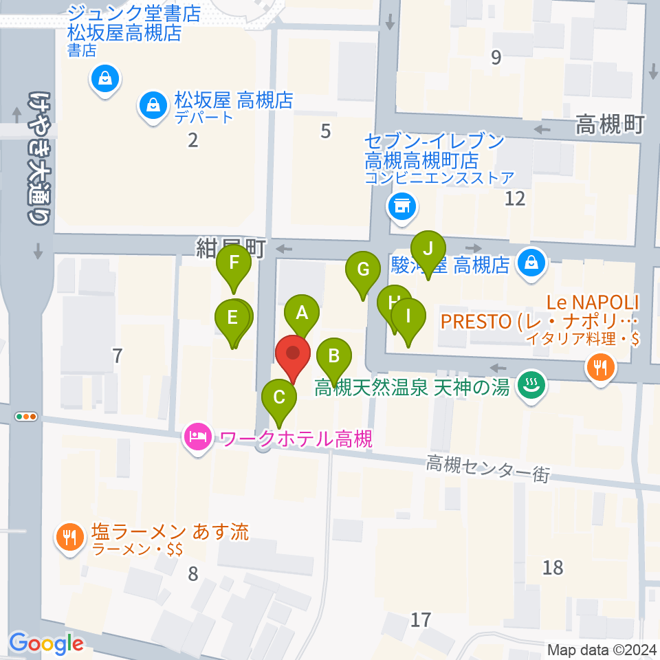 JEUGIA 高槻店周辺のファミレス・ファーストフード一覧地図