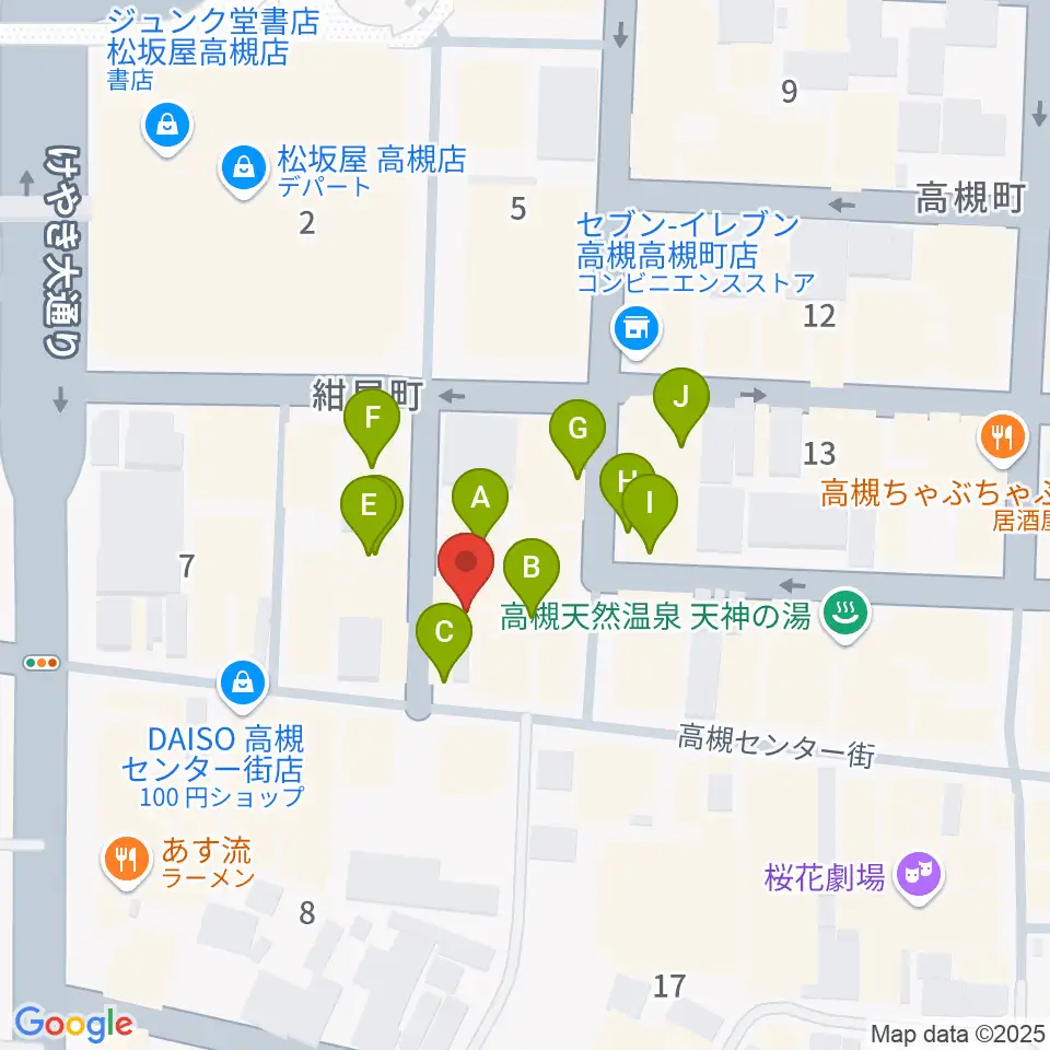 JEUGIA 高槻店周辺のファミレス・ファーストフード一覧地図