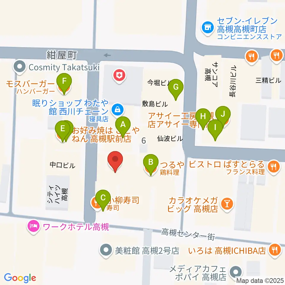 JEUGIA 高槻店周辺のファミレス・ファーストフード一覧地図