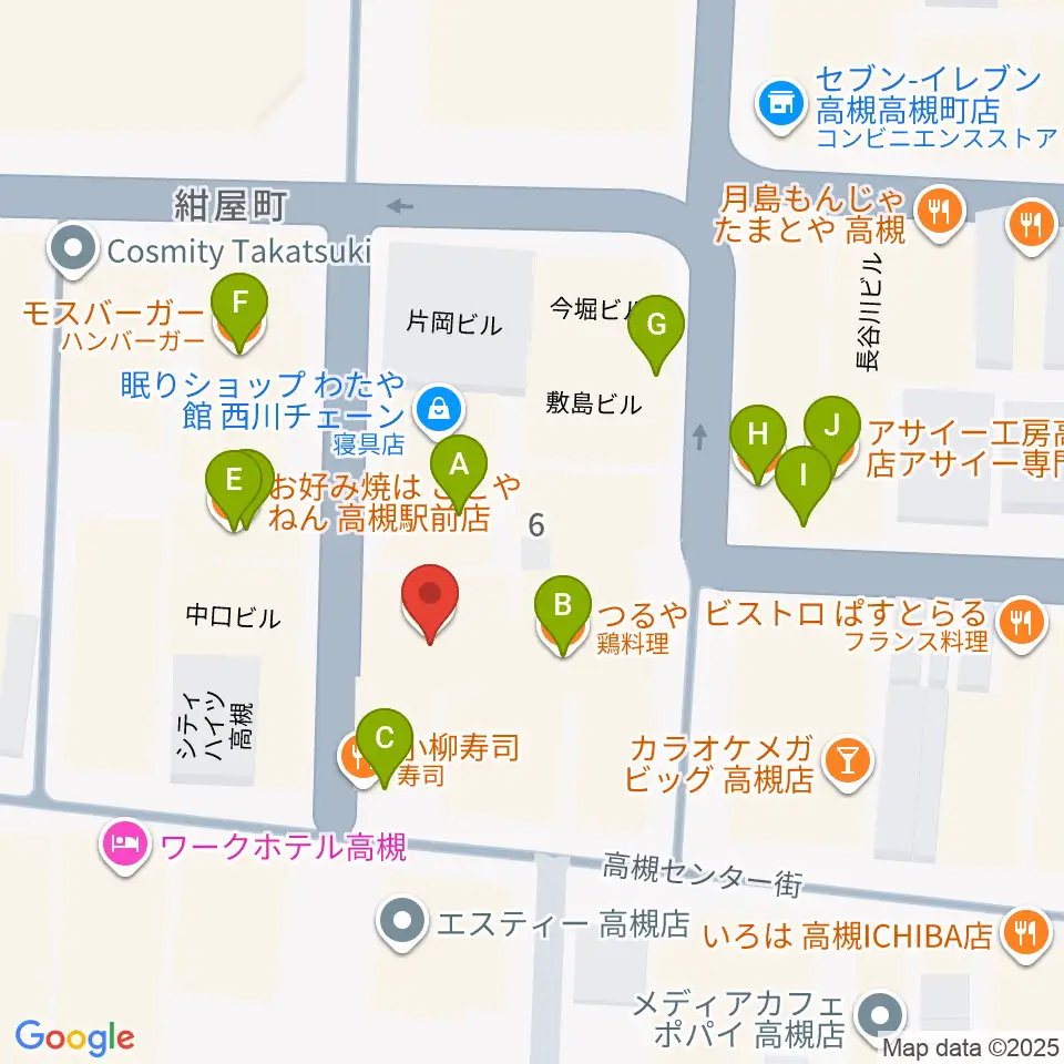 JEUGIA 高槻店周辺のファミレス・ファーストフード一覧地図