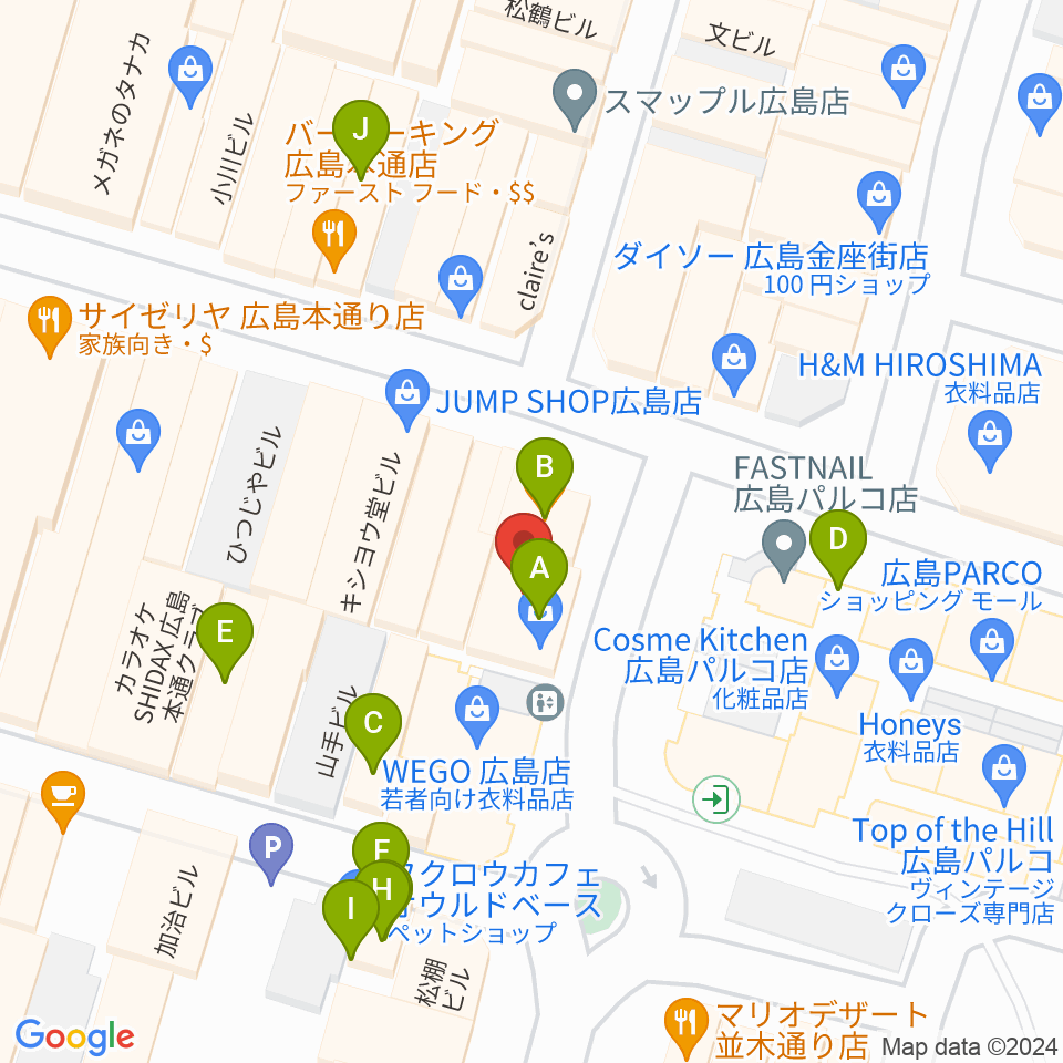 遠藤管楽器店周辺のファミレス・ファーストフード一覧地図