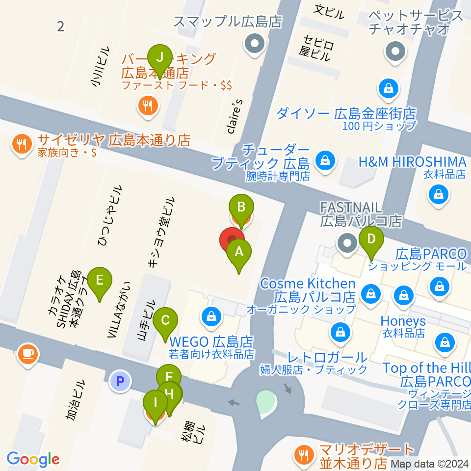 遠藤管楽器店周辺のファミレス・ファーストフード一覧地図