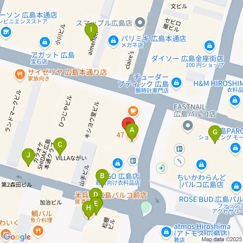 遠藤管楽器店周辺のファミレス・ファーストフード一覧地図