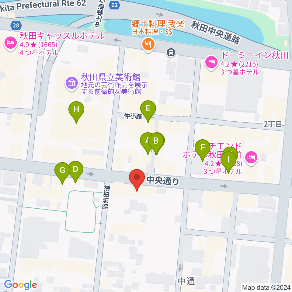 ヤマハミュージック 秋田店周辺のファミレス・ファーストフード一覧地図