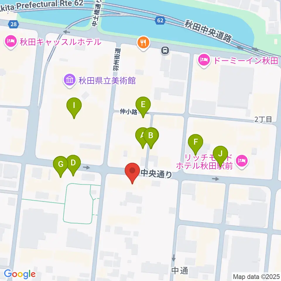 ヤマハミュージック 秋田店周辺のファミレス・ファーストフード一覧地図