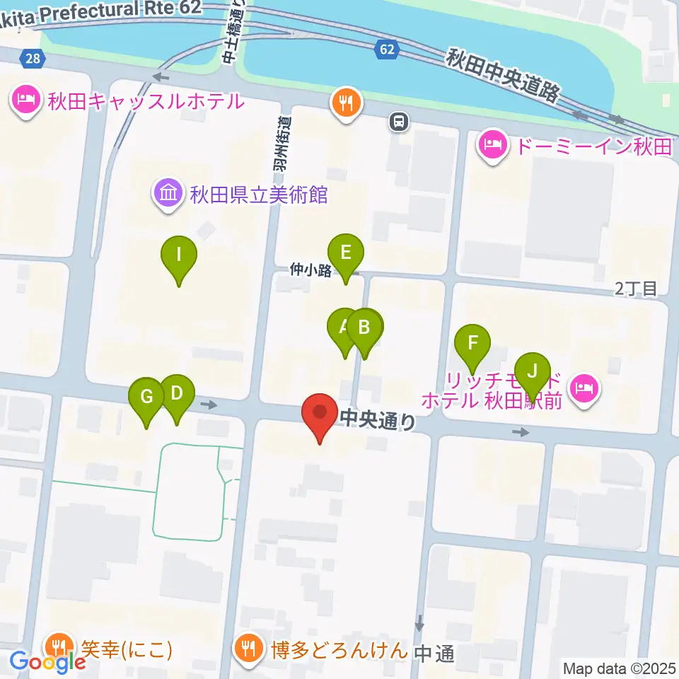ヤマハミュージック 秋田店周辺のファミレス・ファーストフード一覧地図
