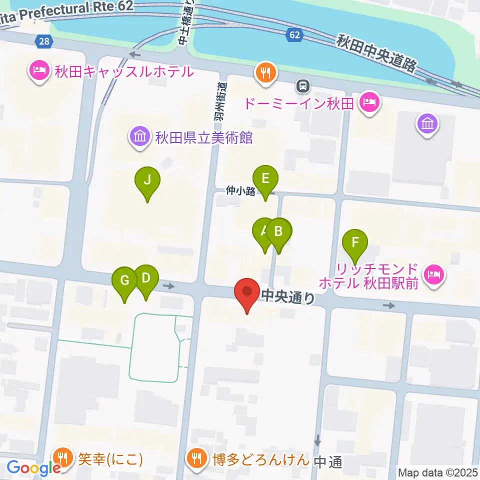 ヤマハミュージック 秋田店周辺のファミレス・ファーストフード一覧地図