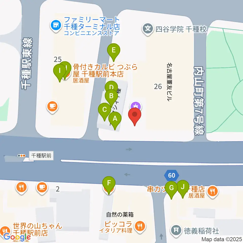 中善楽器ブレーメン周辺のファミレス・ファーストフード一覧地図