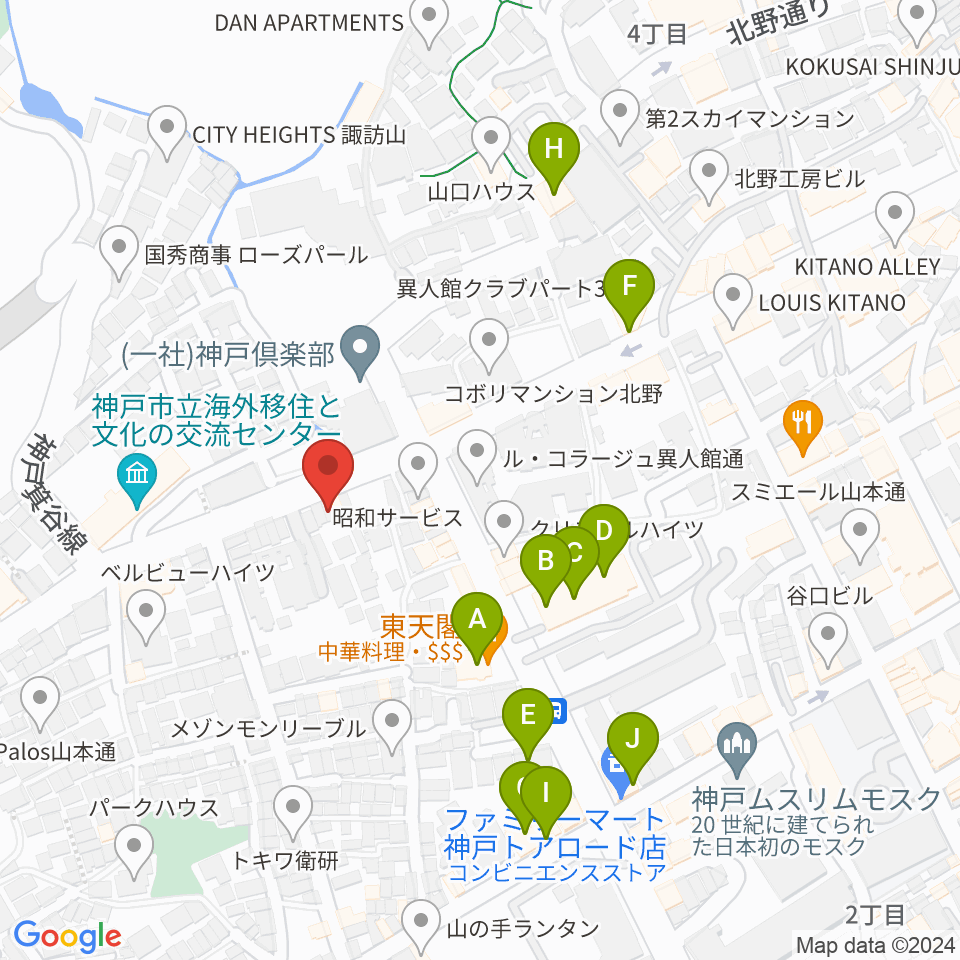 弦楽器とレコードの店プリムローズ周辺のファミレス・ファーストフード一覧地図