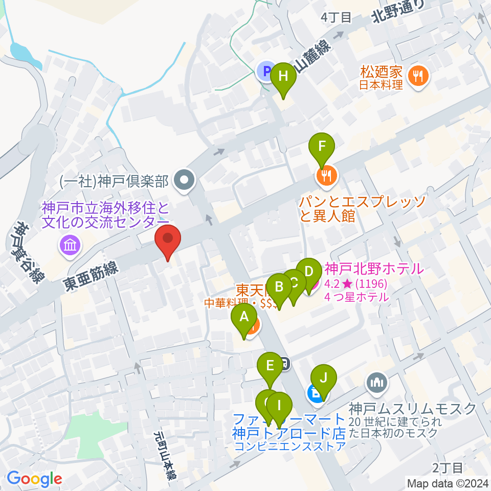 弦楽器とレコードの店プリムローズ周辺のファミレス・ファーストフード一覧地図