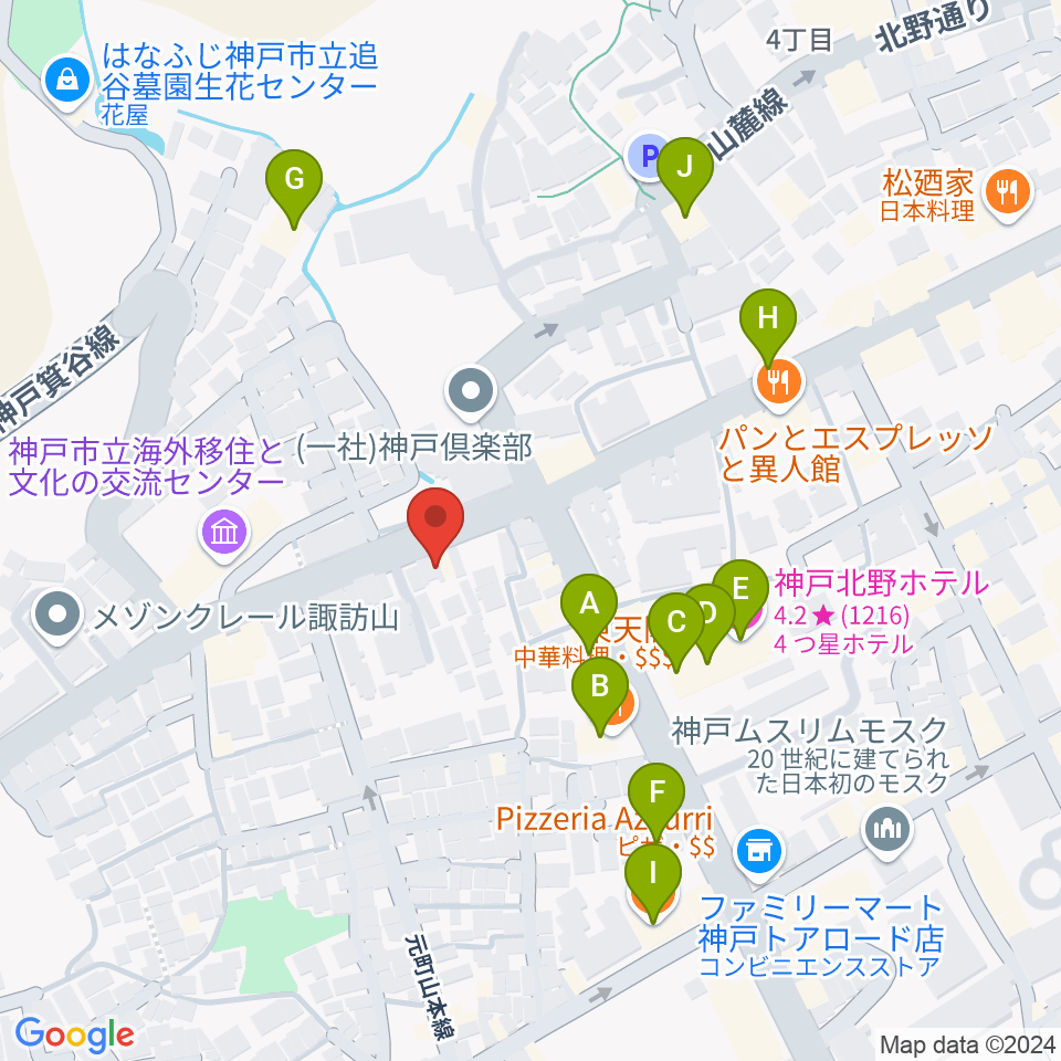 弦楽器とレコードの店プリムローズ周辺のファミレス・ファーストフード一覧地図