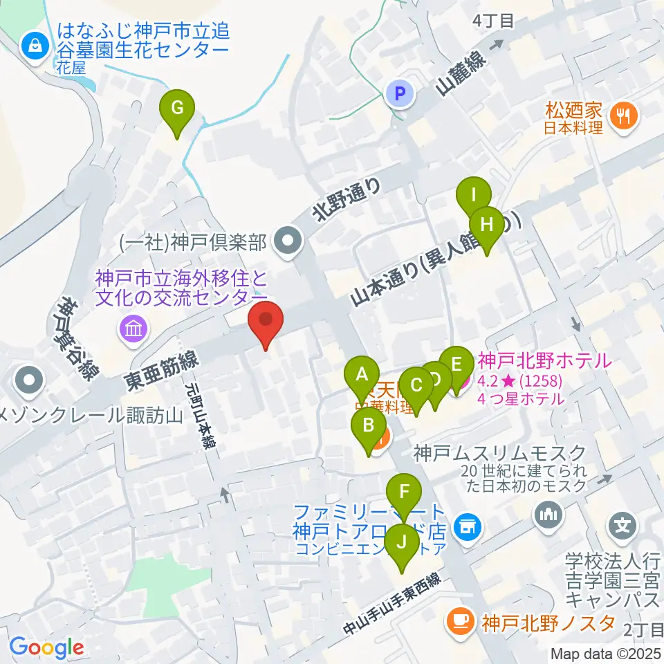 弦楽器とレコードの店プリムローズ周辺のファミレス・ファーストフード一覧地図