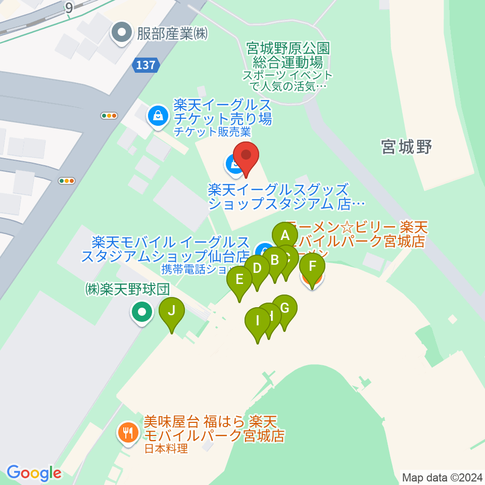 Rakuten.FM TOHOKU周辺のファミレス・ファーストフード一覧地図