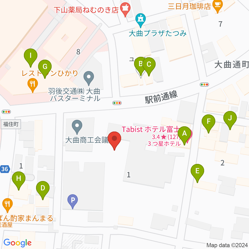 FMはなび周辺のファミレス・ファーストフード一覧地図