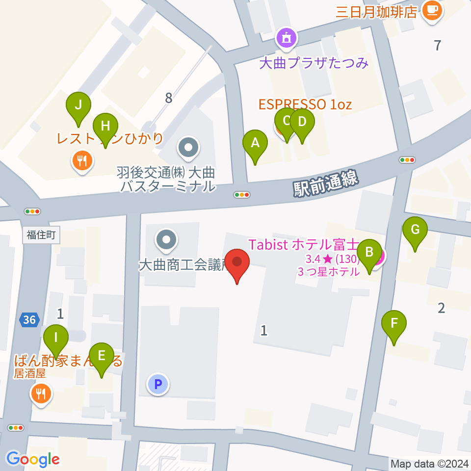 FMはなび周辺のファミレス・ファーストフード一覧地図