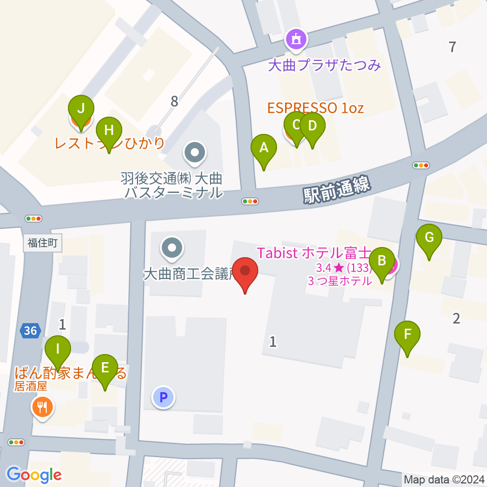 FMはなび周辺のファミレス・ファーストフード一覧地図