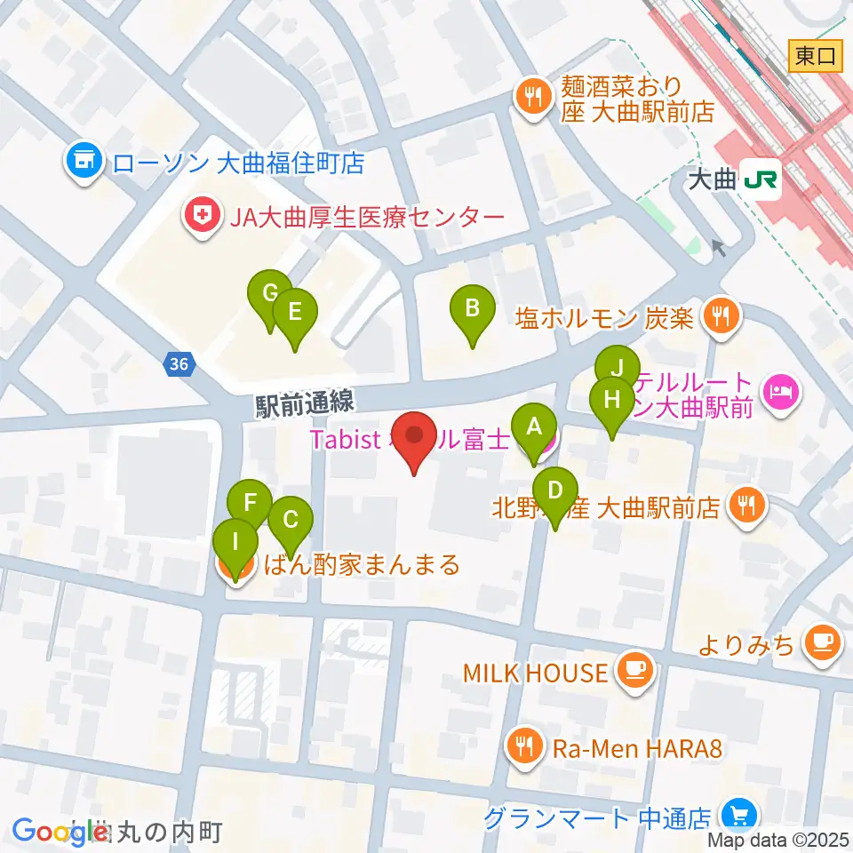 FMはなび周辺のファミレス・ファーストフード一覧地図
