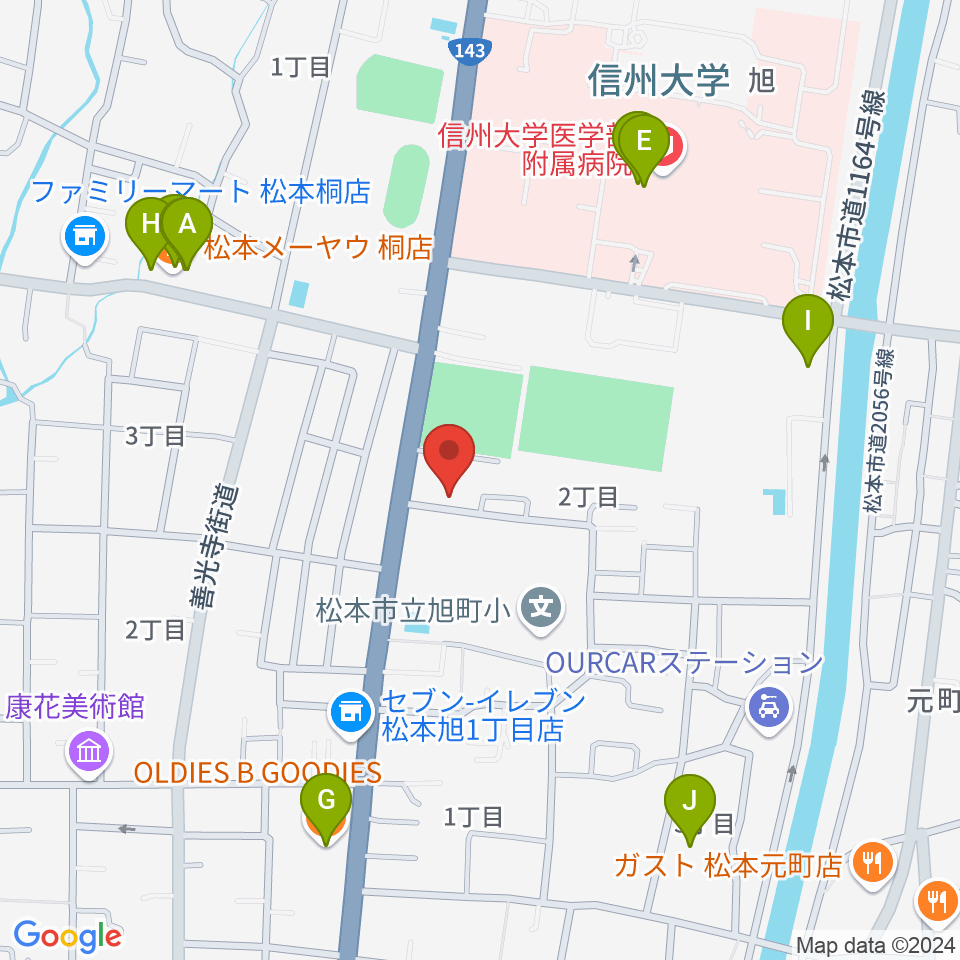 鈴木鎮一記念館周辺のファミレス・ファーストフード一覧地図