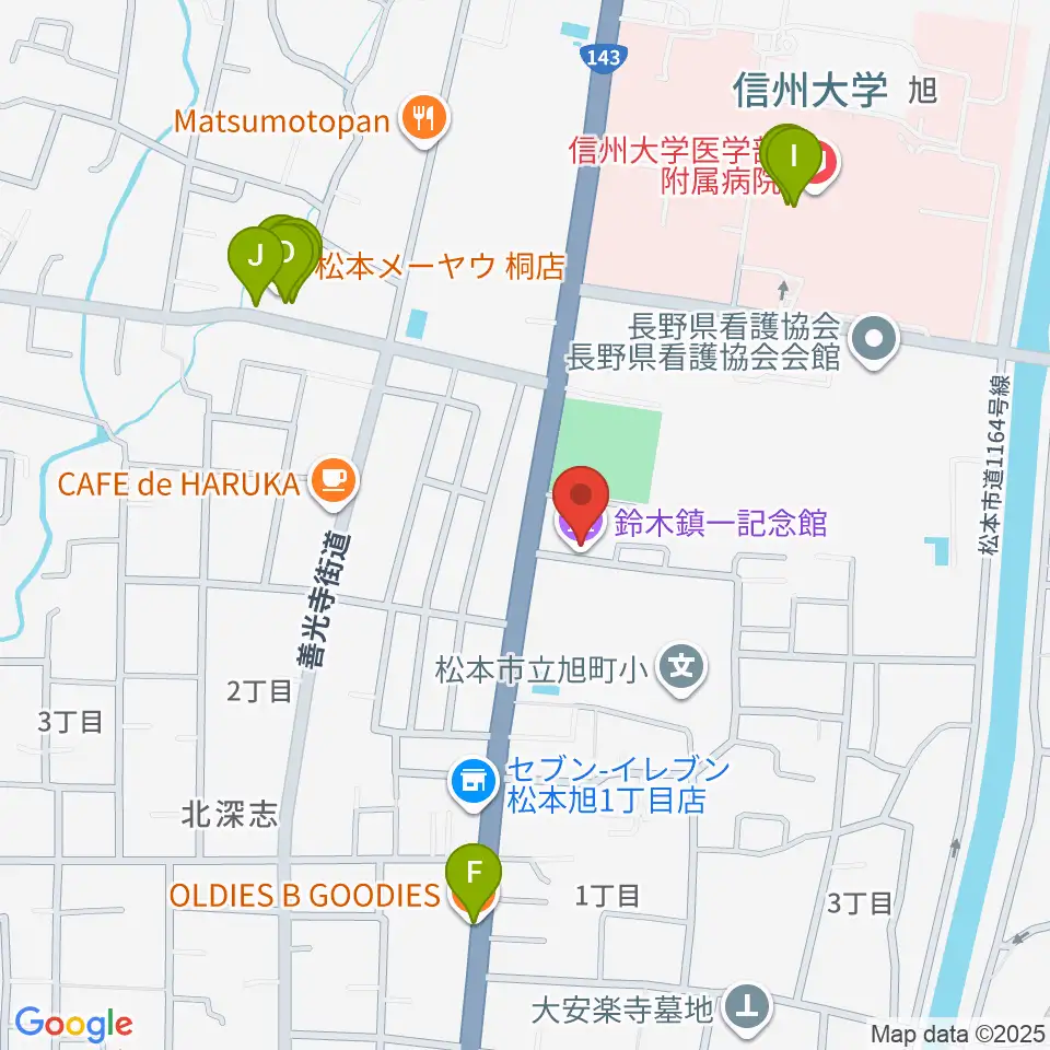 鈴木鎮一記念館周辺のファミレス・ファーストフード一覧地図