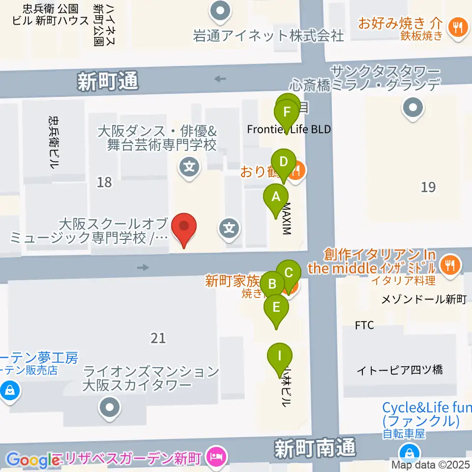 大阪スクールオブミュージック専門学校周辺のファミレス・ファーストフード一覧地図