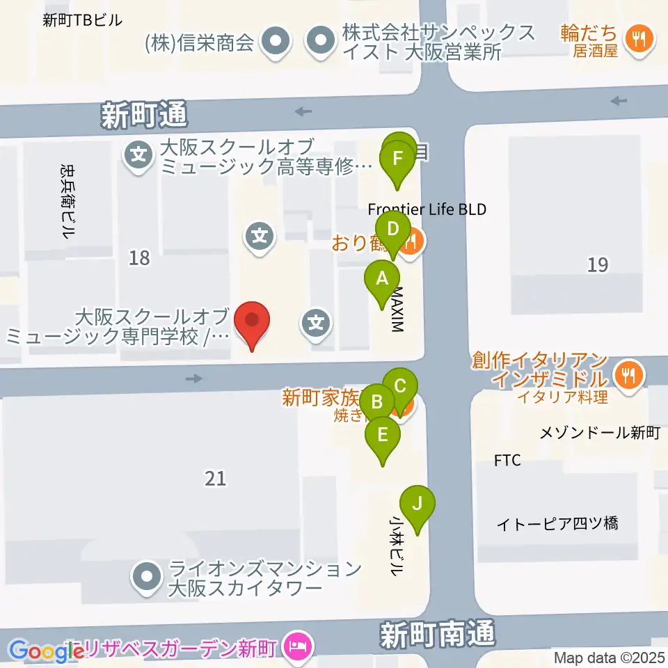 大阪スクールオブミュージック専門学校周辺のファミレス・ファーストフード一覧地図