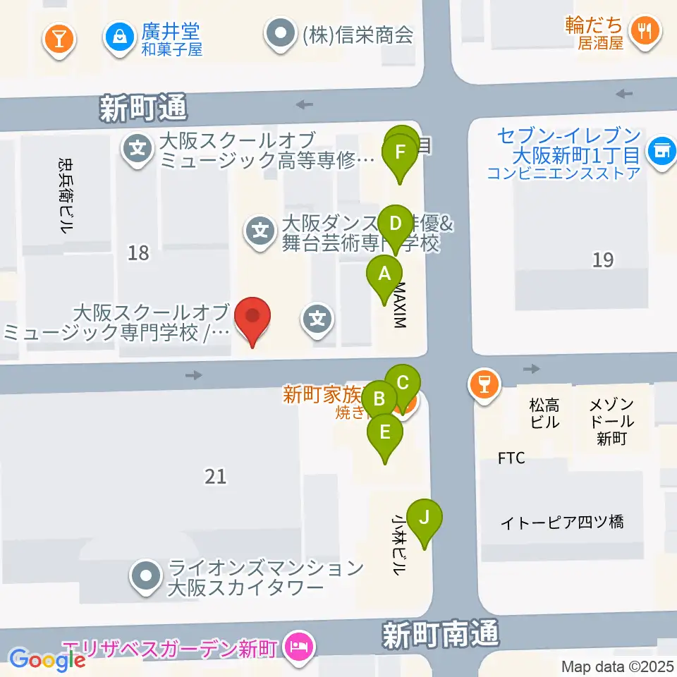 大阪スクールオブミュージック専門学校周辺のファミレス・ファーストフード一覧地図