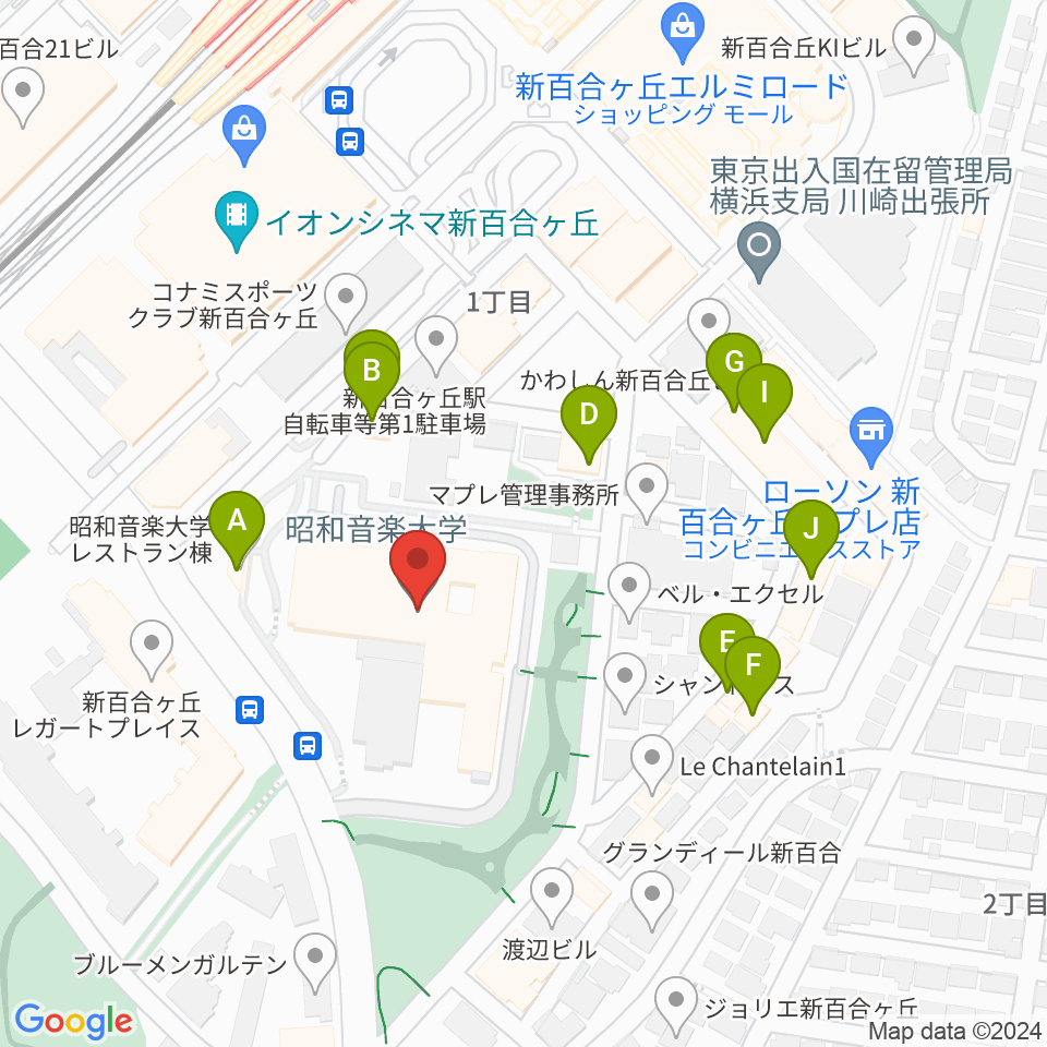 昭和音楽大学周辺のファミレス・ファーストフード一覧地図