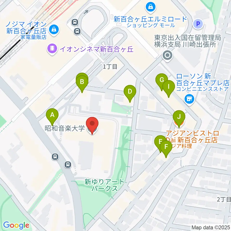 昭和音楽大学周辺のファミレス・ファーストフード一覧地図