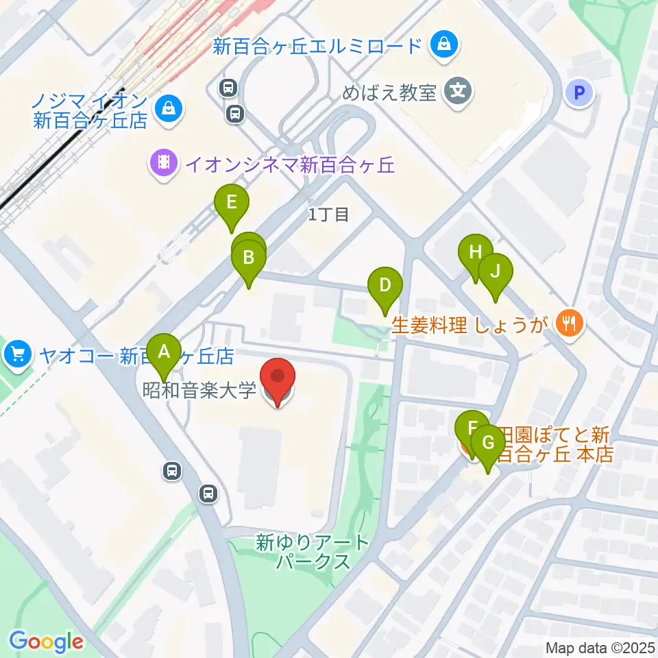 昭和音楽大学周辺のファミレス・ファーストフード一覧地図