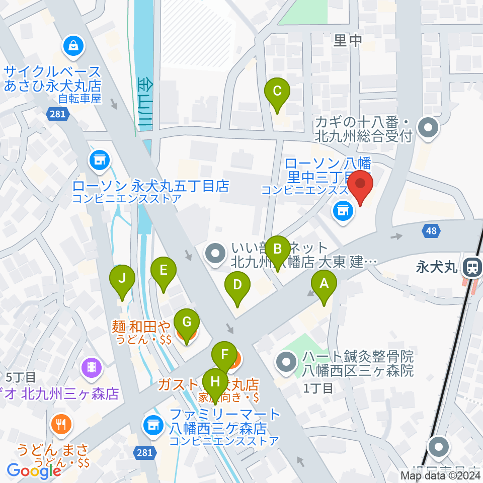 CIUスタジオ周辺のファミレス・ファーストフード一覧地図