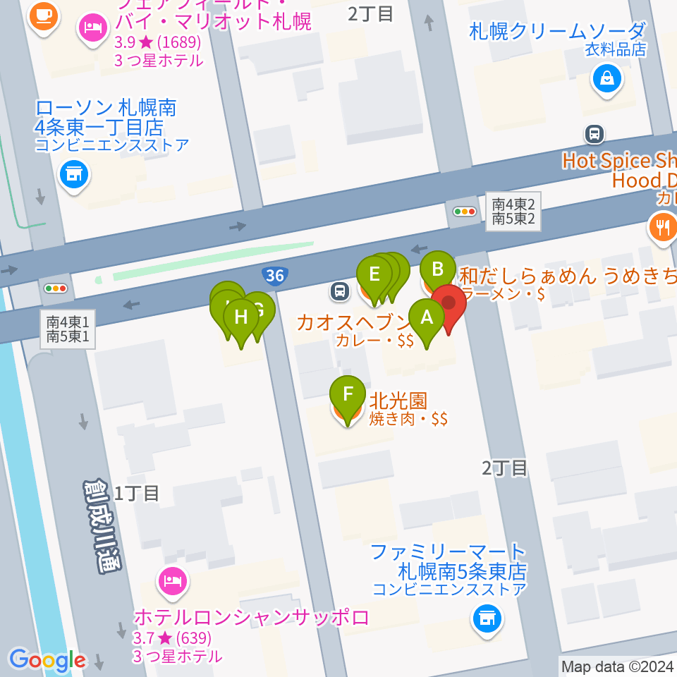 中華二胡学院周辺のファミレス・ファーストフード一覧地図