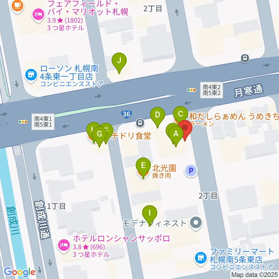 中華二胡学院周辺のファミレス・ファーストフード一覧地図